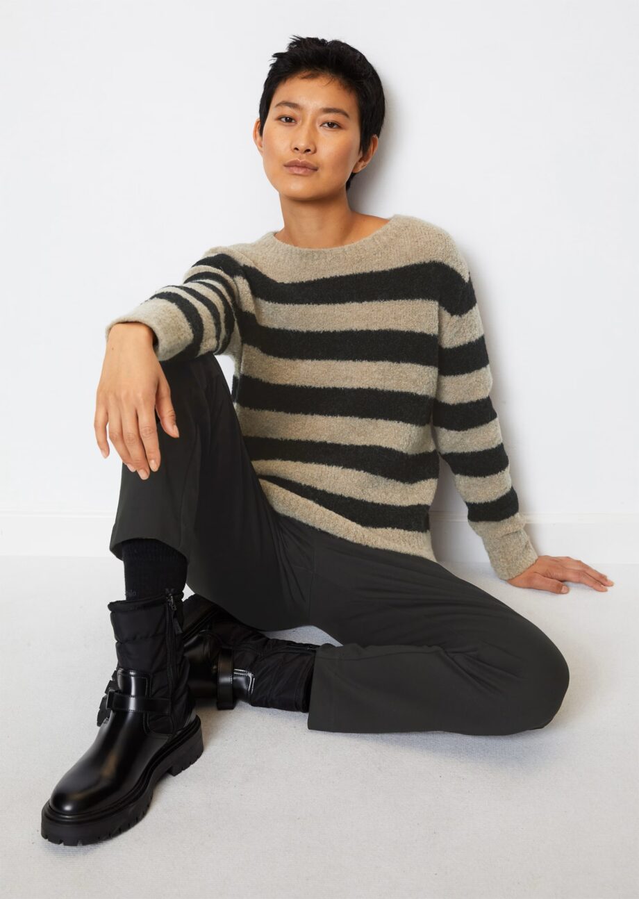 MARC O’POLO Gestreifter Bouclé-Pullover regular  aus Schurwolle-Alpakawolle-Mix, multi/chalky mauve