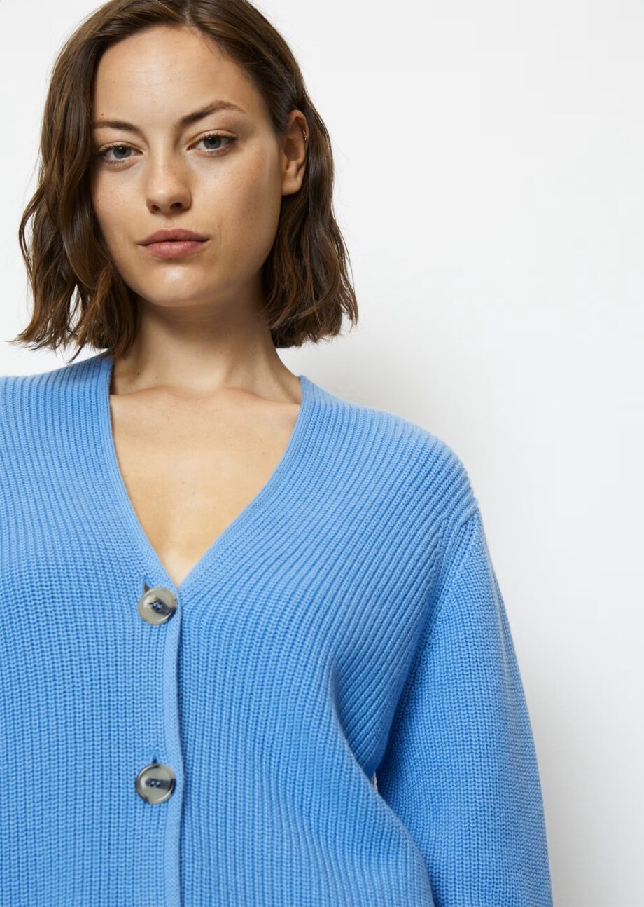 MARC O’POLO  V-Neck-Cardigan relaxed cropped aus Heavy-Weight-Organic-Cotton, nordic sky