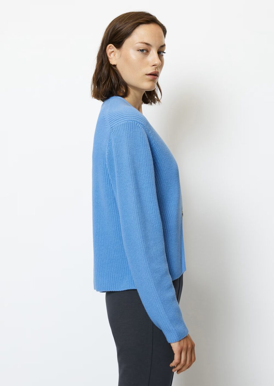 MARC O’POLO  V-Neck-Cardigan relaxed cropped aus Heavy-Weight-Organic-Cotton, nordic sky