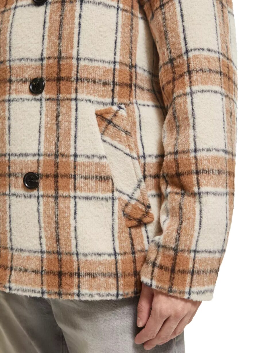 Scotch & Soda Peacoat mit Teddyfuttert, Offwhite Camel Check