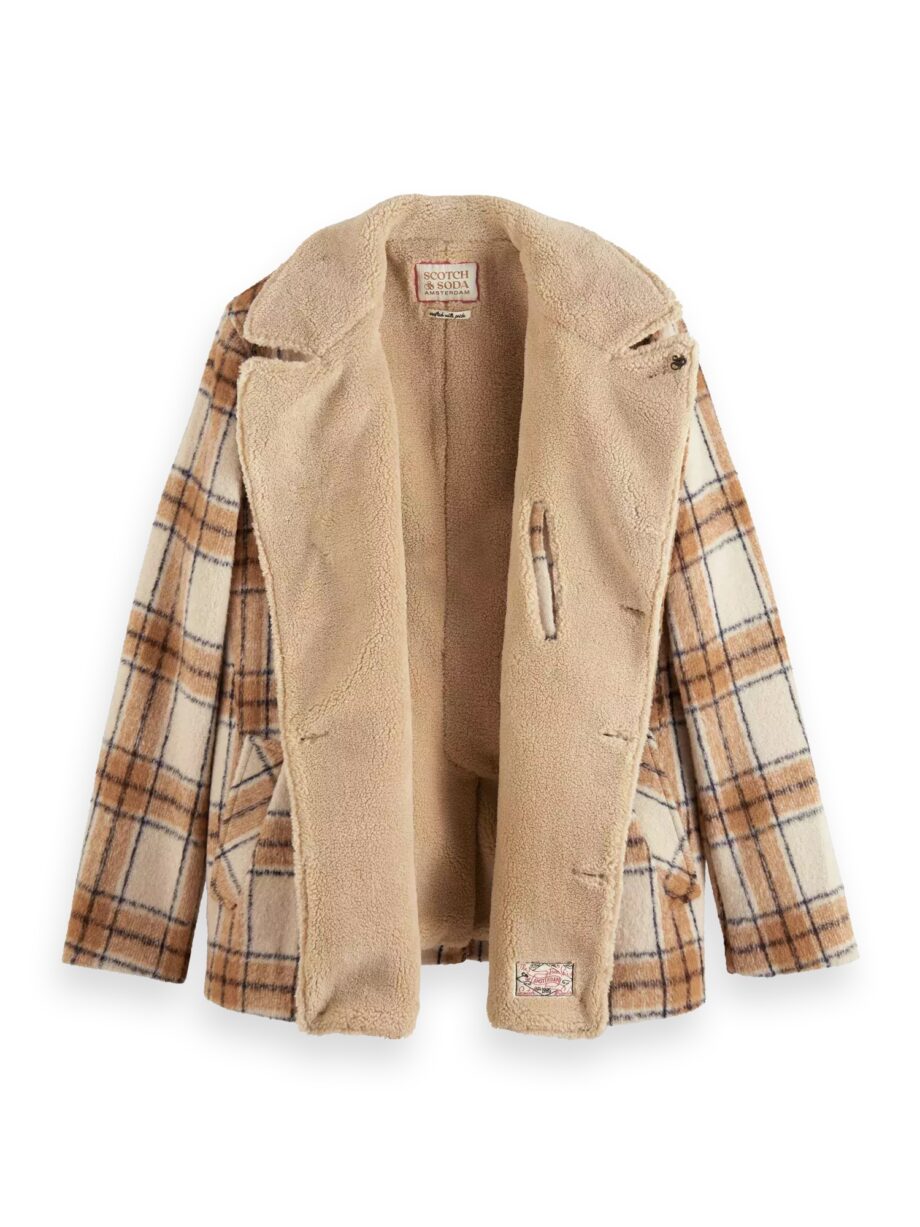 Scotch & Soda Peacoat mit Teddyfuttert, Offwhite Camel Check