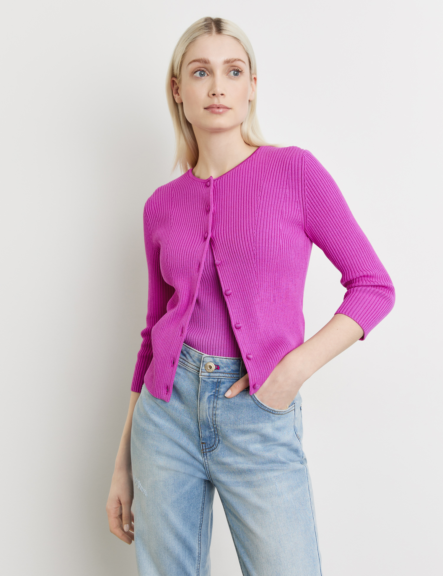 TAIFUN
Gerippte 3/4 Arm Strickjacke