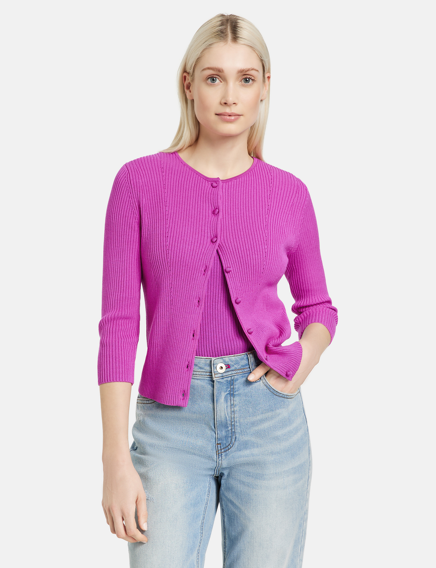 TAIFUN
Gerippte 3/4 Arm Strickjacke