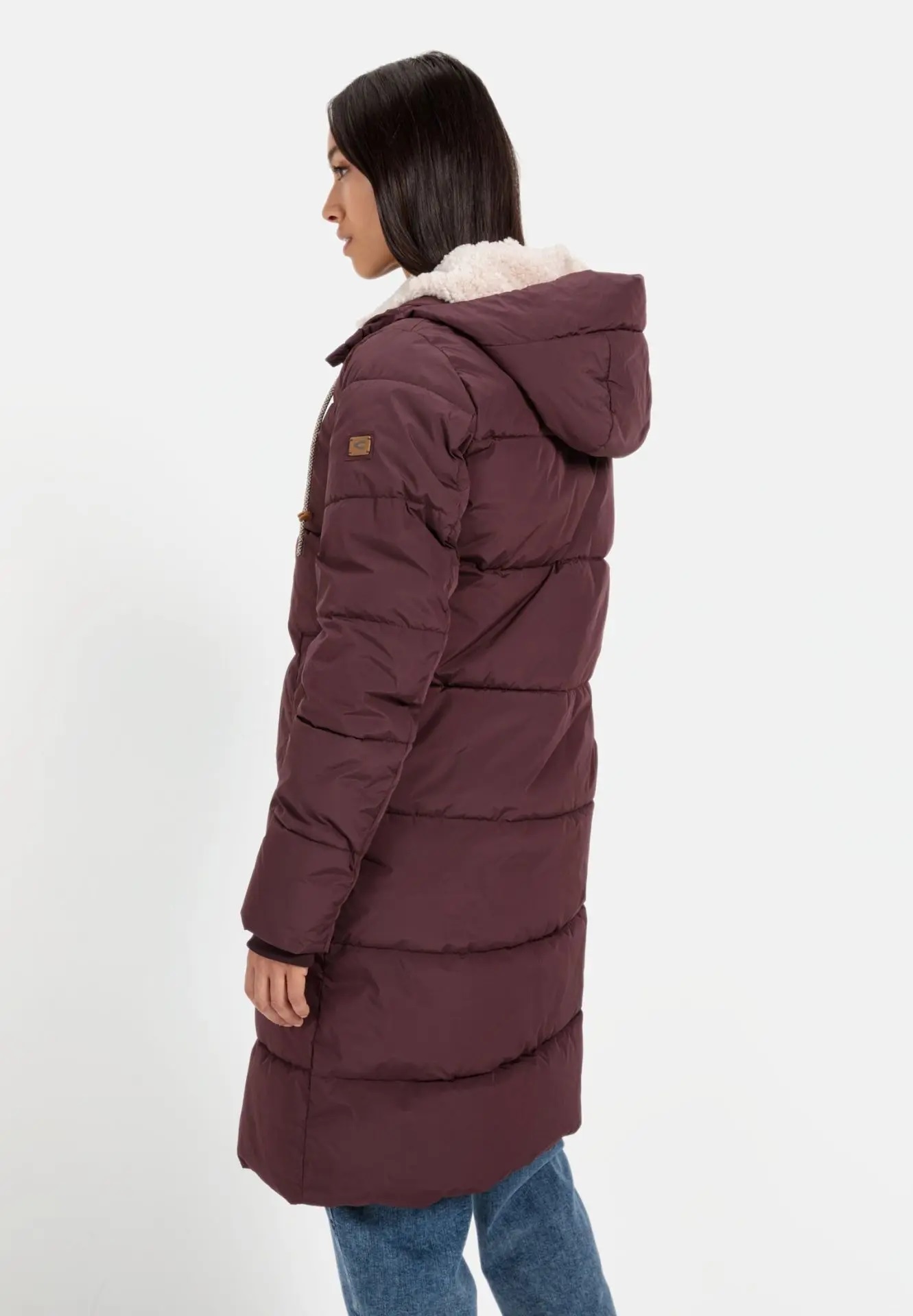 Camel Women Langer Puffermantel mit gefütterter Kapuze