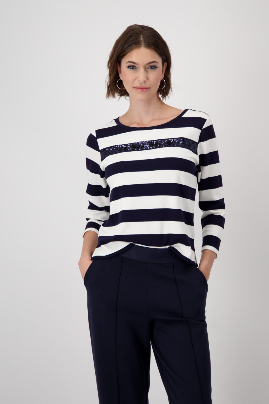 Monari Ringel-Sweatshirt mit Pailletten