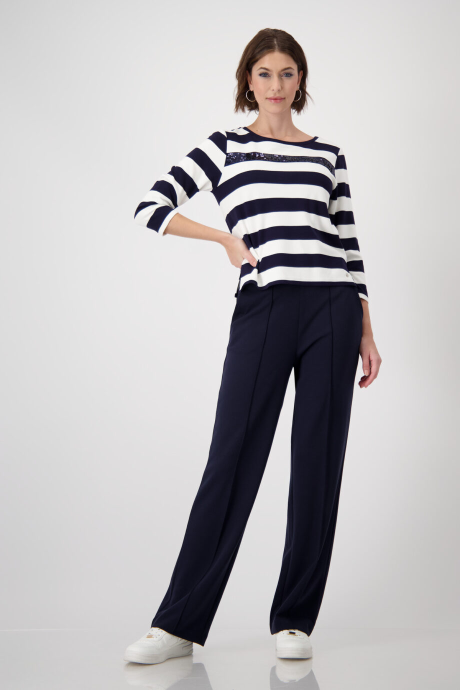Monari Ringel-Sweatshirt mit Pailletten