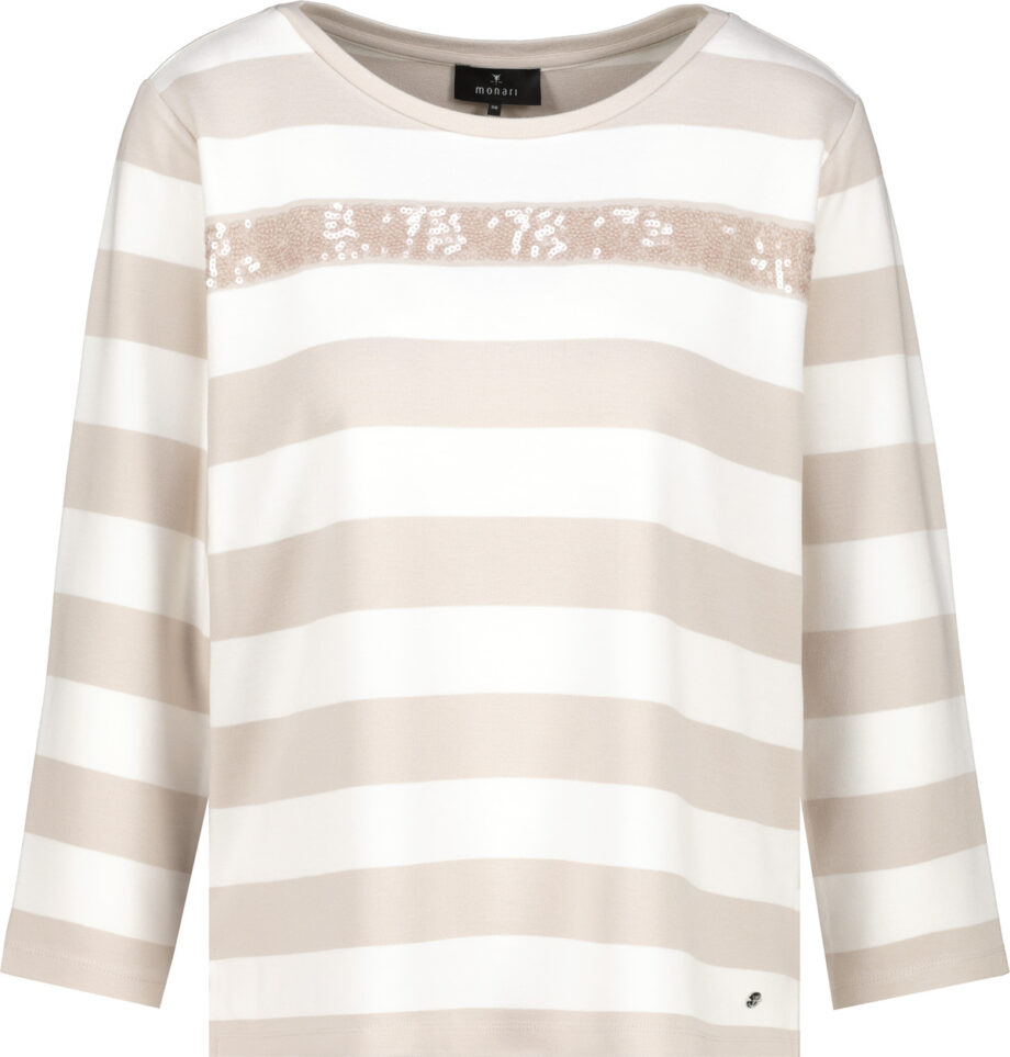 Monari Ringel Sweatshirt mit Pailletten, warm sand Ringel