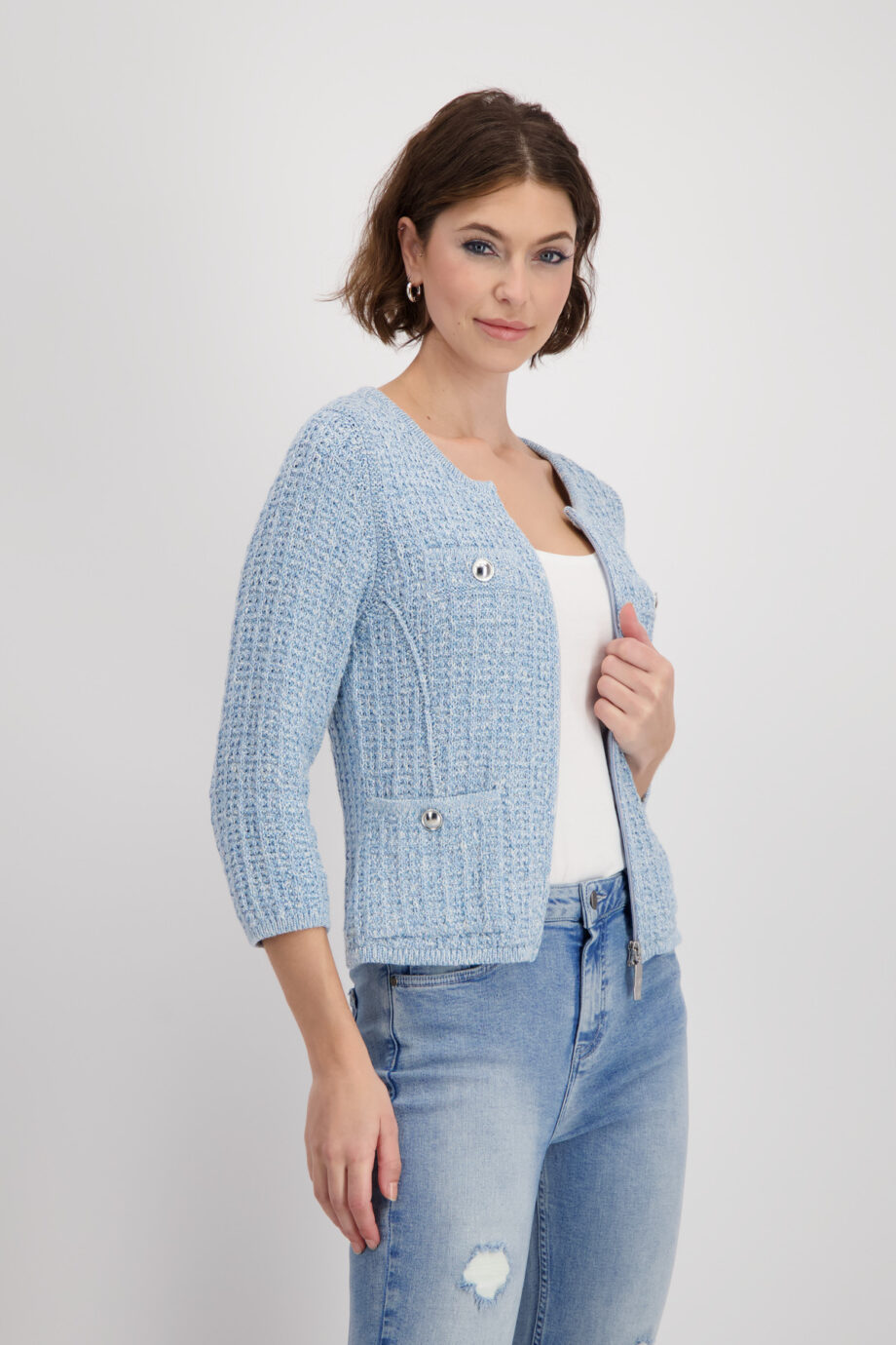 Monari Tweed-Strickjacke, spring water