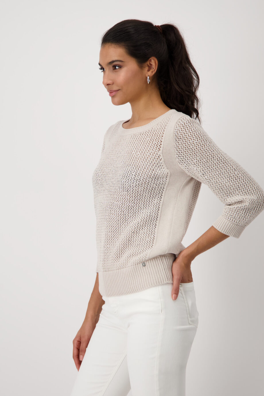 Monari Strickpullover mit Schmuck, warm sand