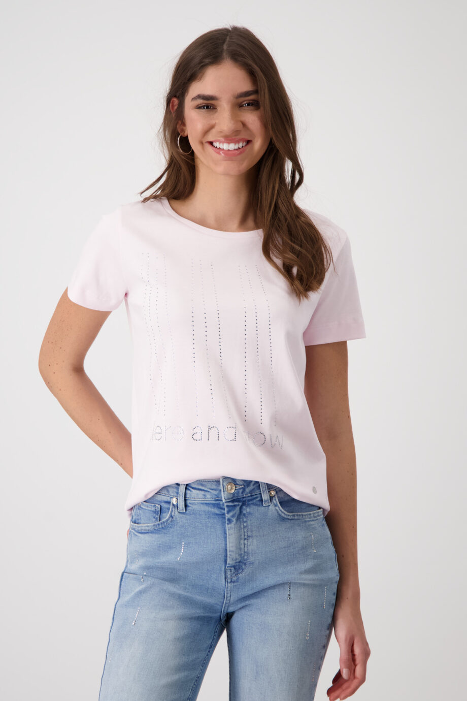 Monari T-Shirt mit Strassschrift, blossom