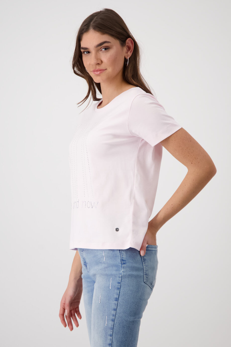 Monari T-Shirt mit Strassschrift, blossom