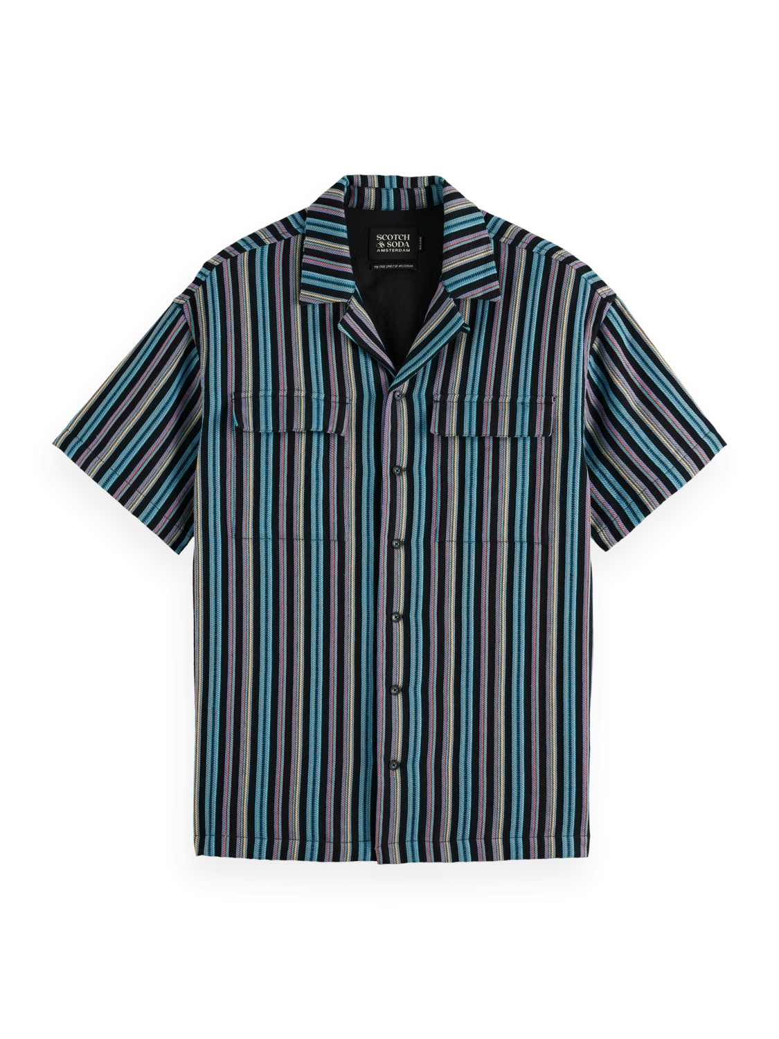 Scotch & Soda Hemd Striped short-sleeved relaxed-fit jacquard shirt, BLACK