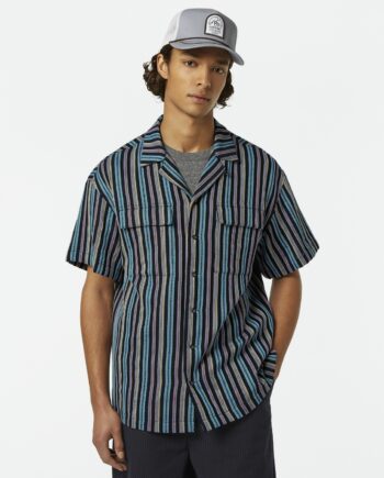 Scotch & Soda Hemd Striped short-sleeved relaxed-fit jacquard shirt, BLACK