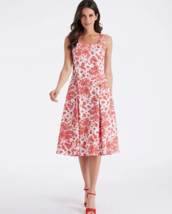FOX´S Ausgestelltes Midi-Kleid UFOO mit Rundhals und Korallen-Print