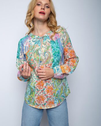 Emily Van den Bergh Regular Fit Bluse mit V-Ausschnitt zum Binden