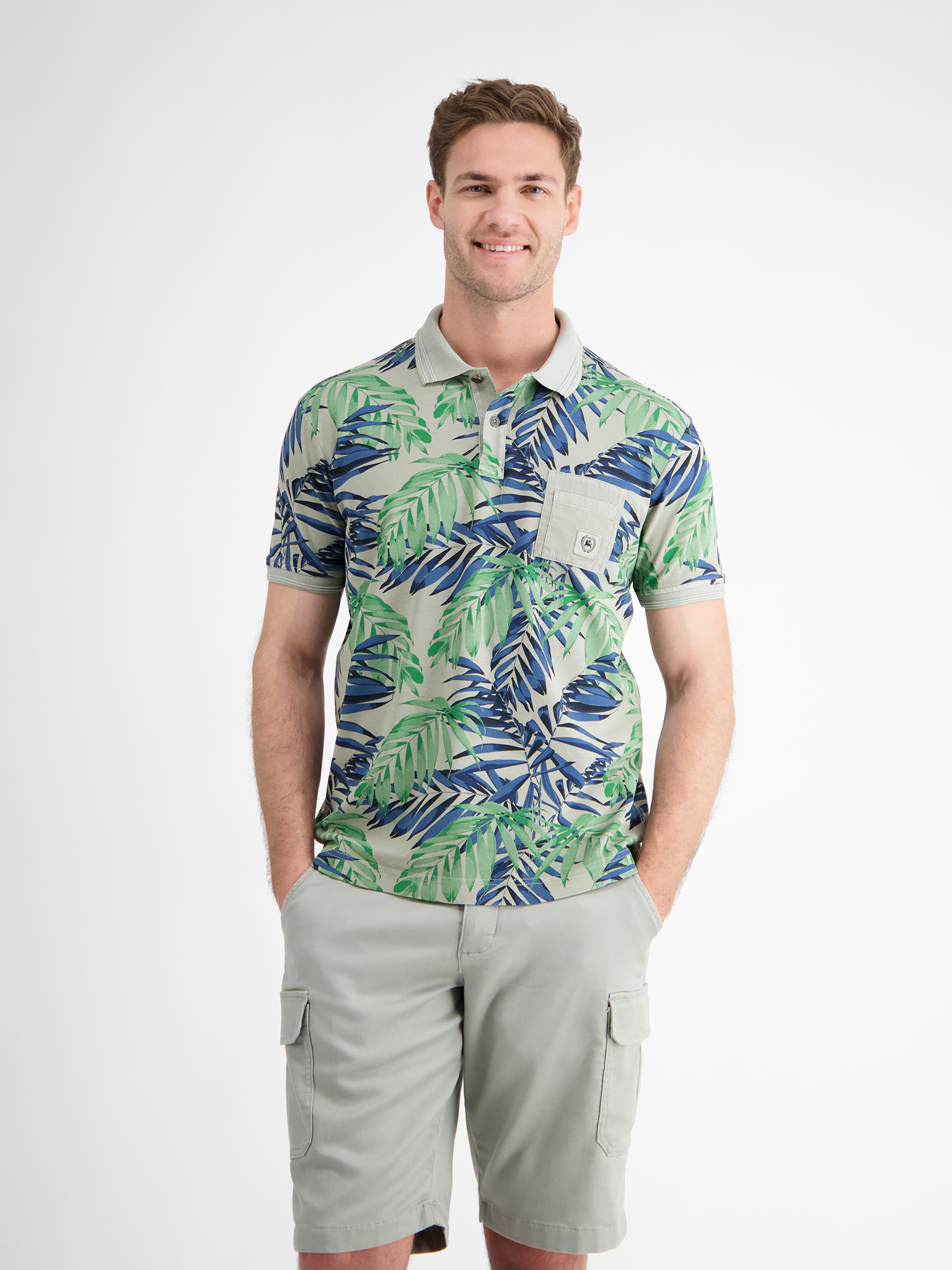 LERROS Herren Poloshirt, floral bedruckt