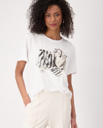 Monari T-Shirt mit Taschenprint, cream