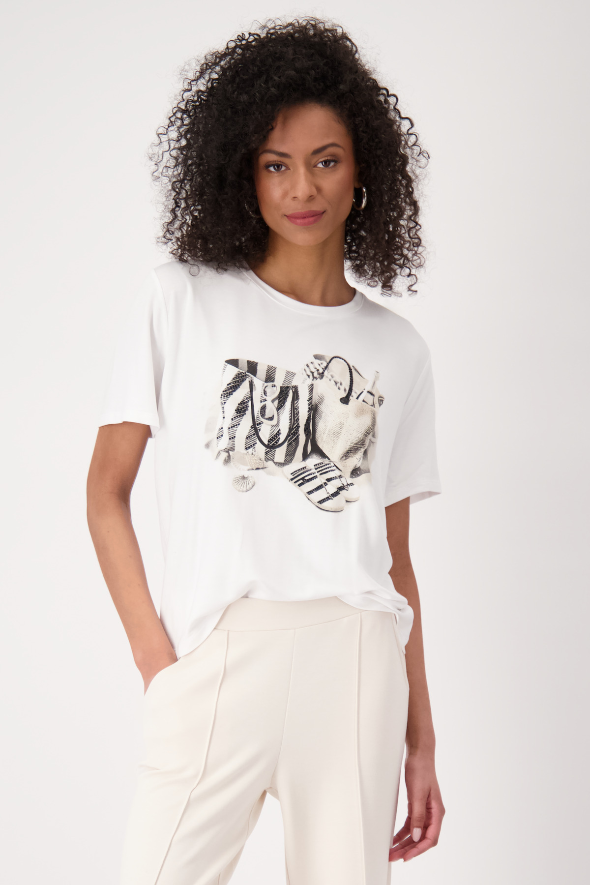 Monari T-Shirt mit Taschenprint, cream