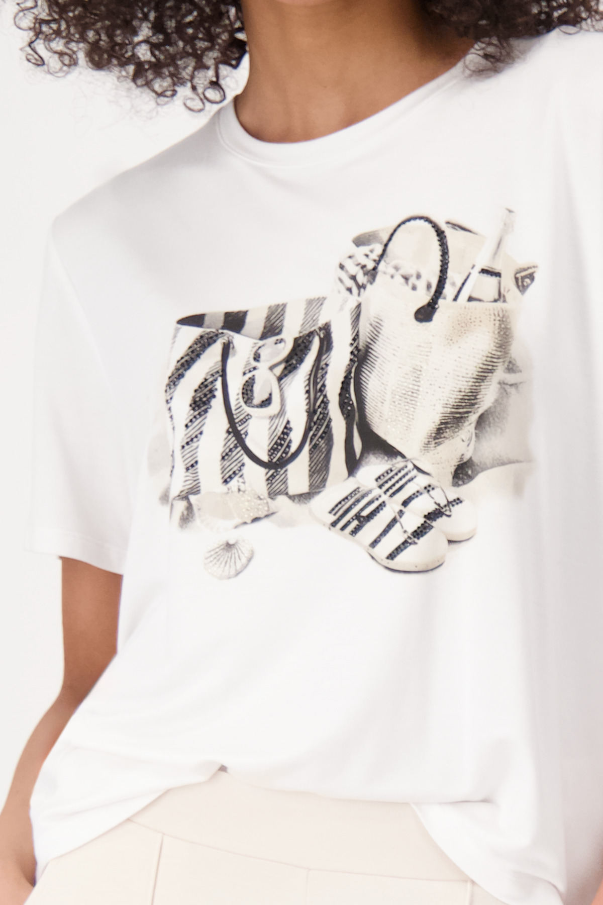 Monari T-Shirt mit Taschenprint, cream