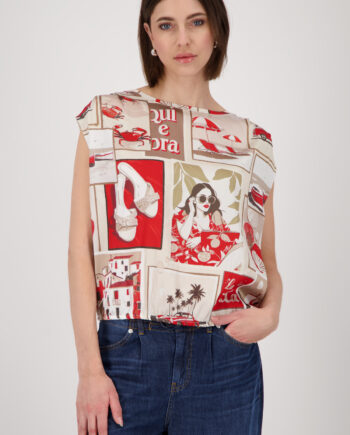 Monari Blusenshirt mit Polaroid-Print, red gemustert