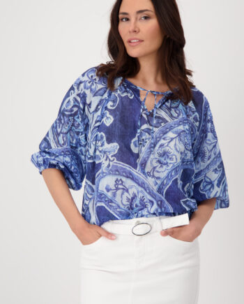 Monari Bluse mit Paisley-Muster, navy blue gemustert