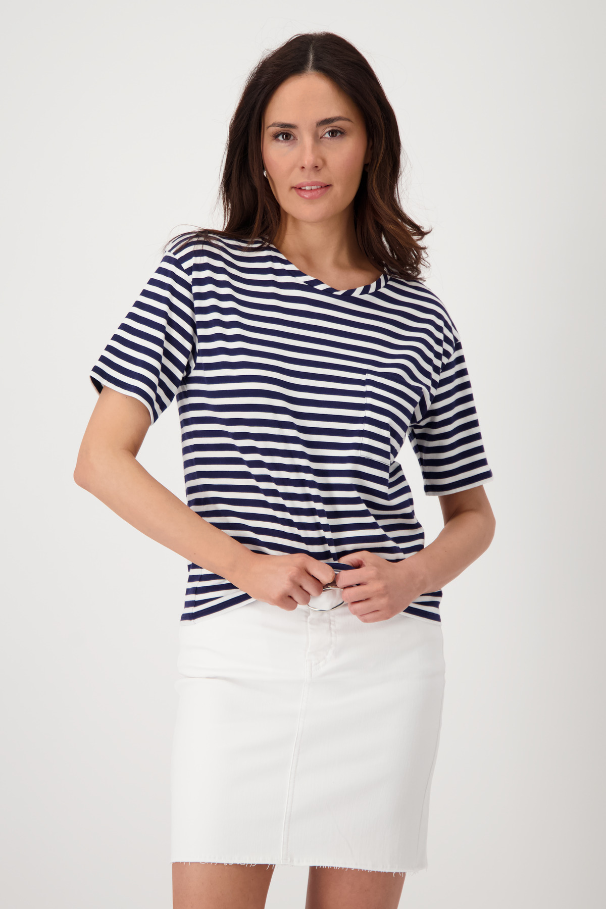 Monari T-Shirt mit Brusttasche, navy blue ringel