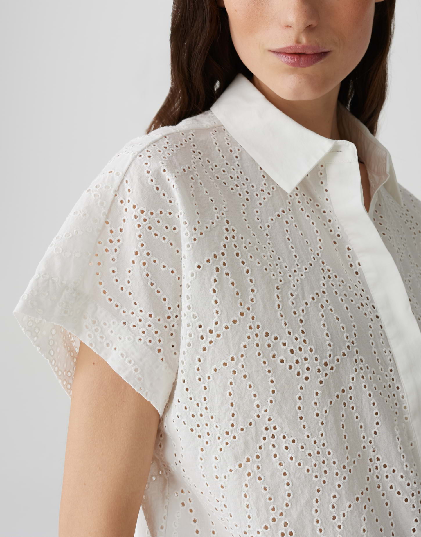 OPUS · Summer FESSIN Regular Sommerliche Hemdbluse mit Lochstickerei