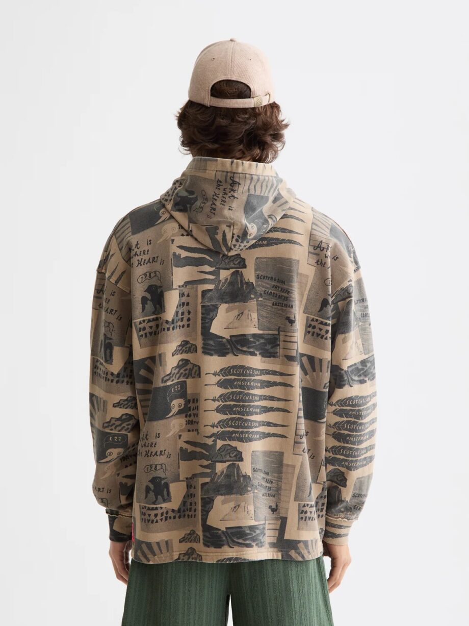Scotch & Soda Loose-fit überfärbter Hoodie mit Print, MEDIUM BEIGE