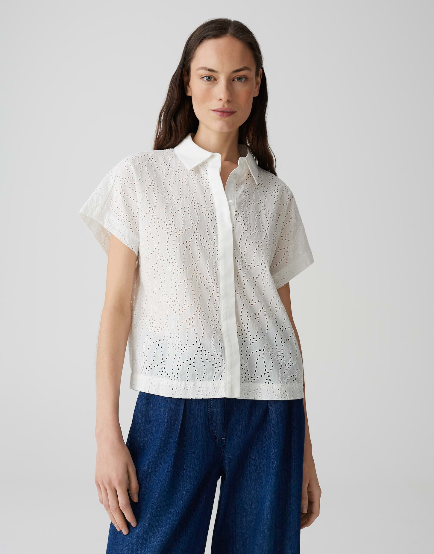 OPUS · Summer FESSIN Regular Sommerliche Hemdbluse mit Lochstickerei