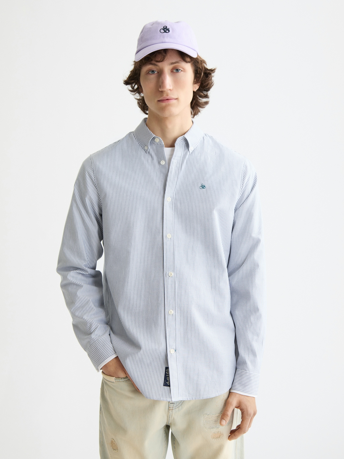 Scotch & Soda Seasonal Essentials Gestreiftes Oxford-Hemd, NAVY