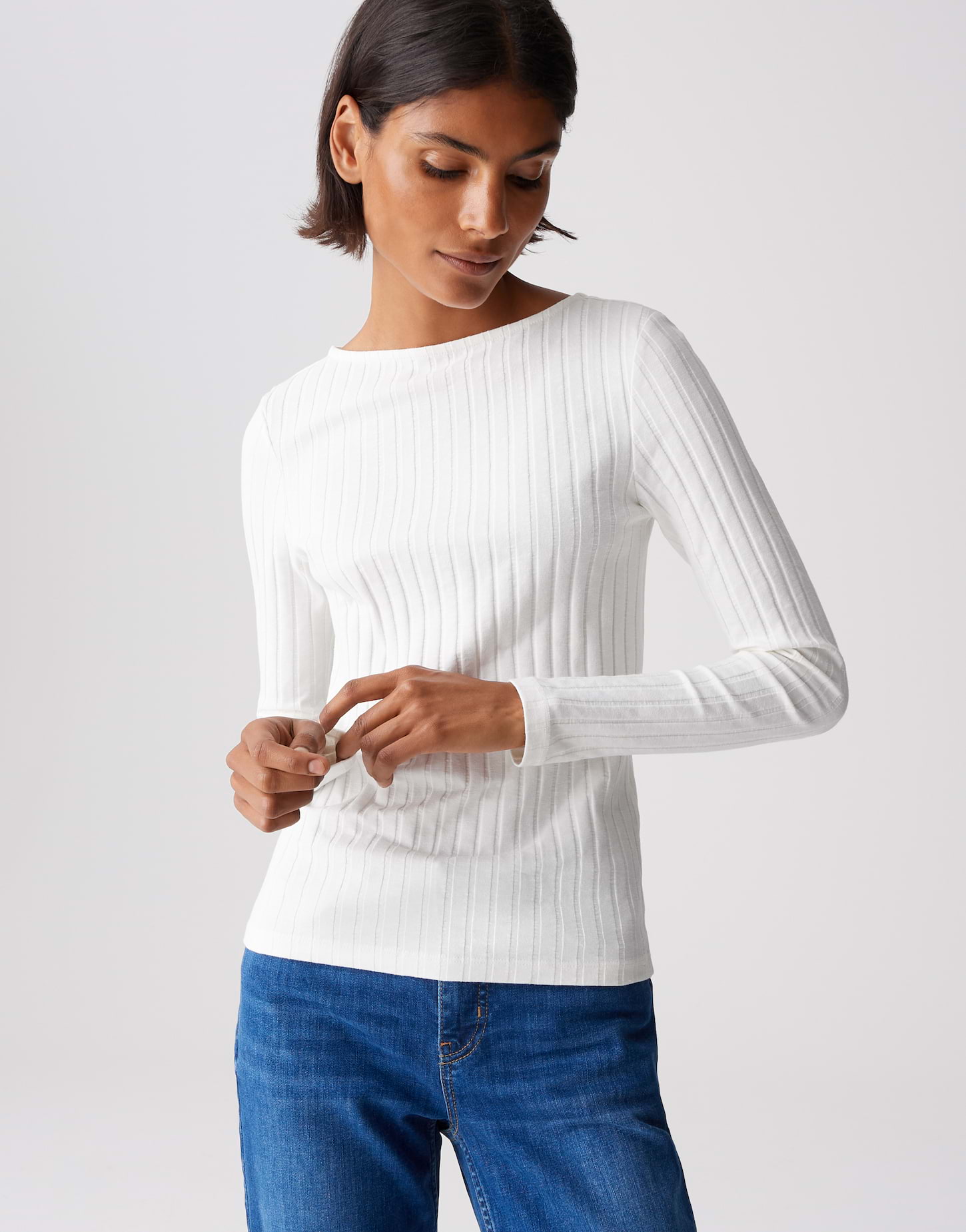 OPUS SOVKE Slim Rippshirt aus Baumwoll Mix