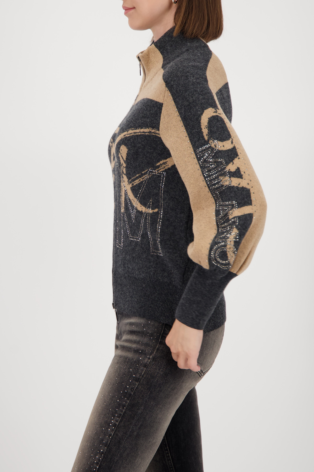 Monari Strickjacke, anthra melange gemustert