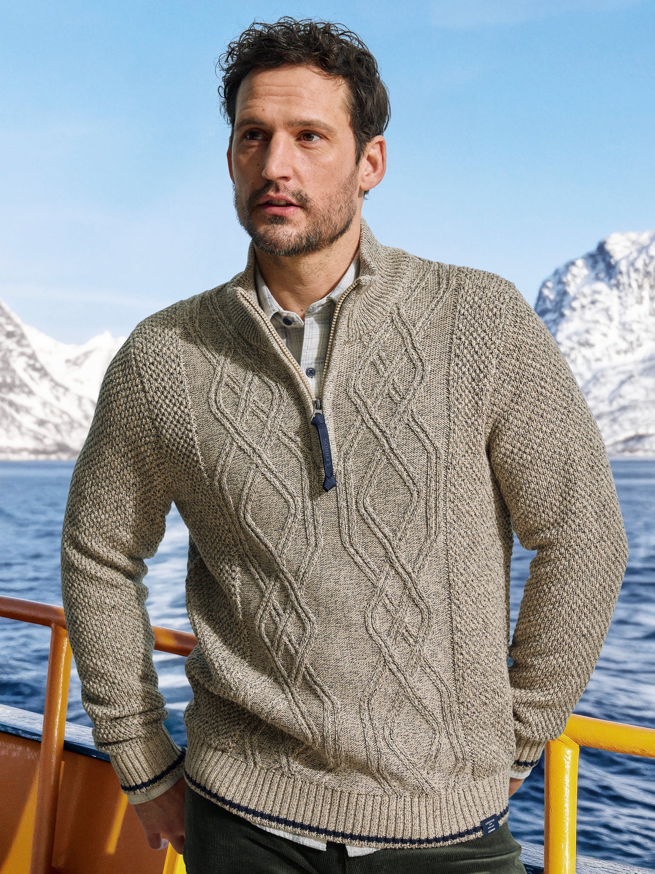 LERROS Strickpullover mit Zopfmuster und Troyerkragen
