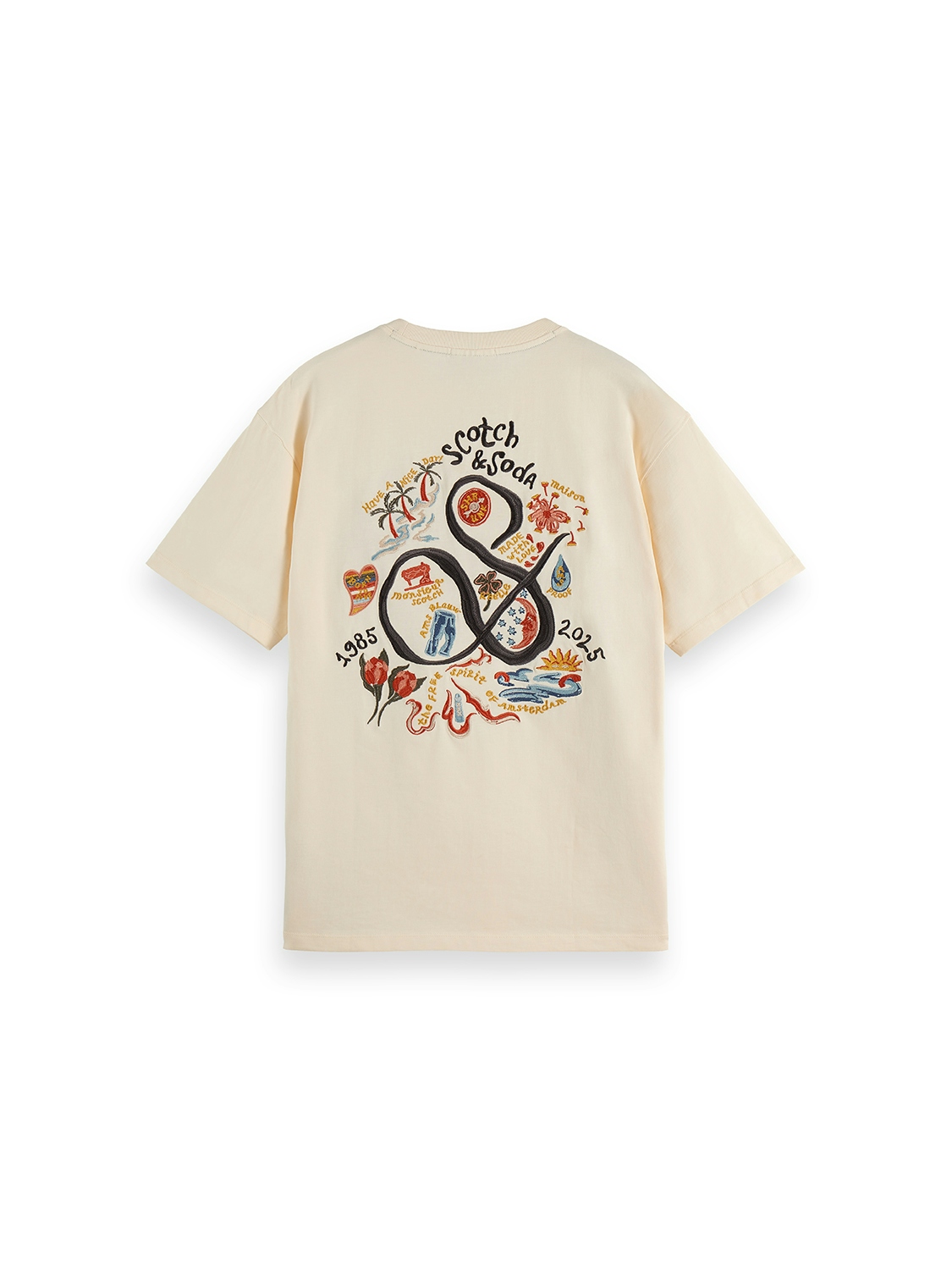 Scotch & Soda Das lässig geschnittene T-Shirt mit Stickerei zum 40-jährigen Jubiläum, HELLBEIGE
