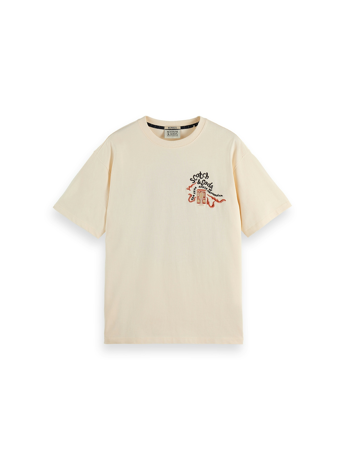 Scotch & Soda Das lässig geschnittene T-Shirt mit Stickerei zum 40-jährigen Jubiläum, HELLBEIGE