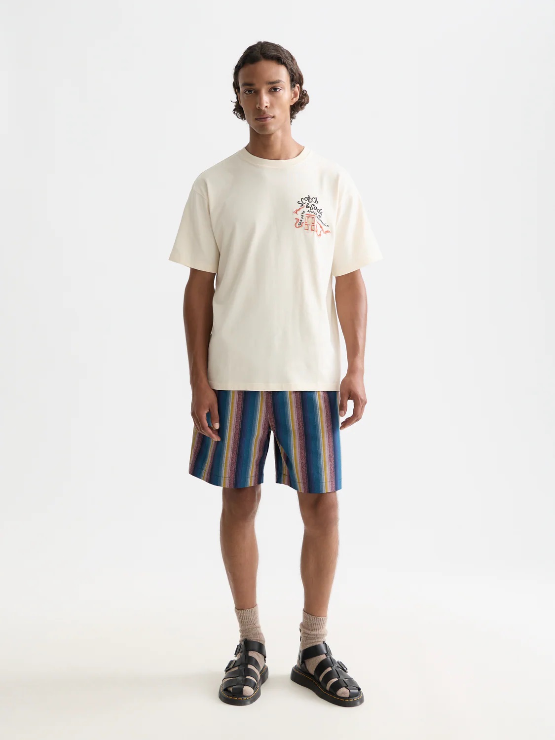 Scotch & Soda Das lässig geschnittene T-Shirt mit Stickerei zum 40-jährigen Jubiläum, HELLBEIGE