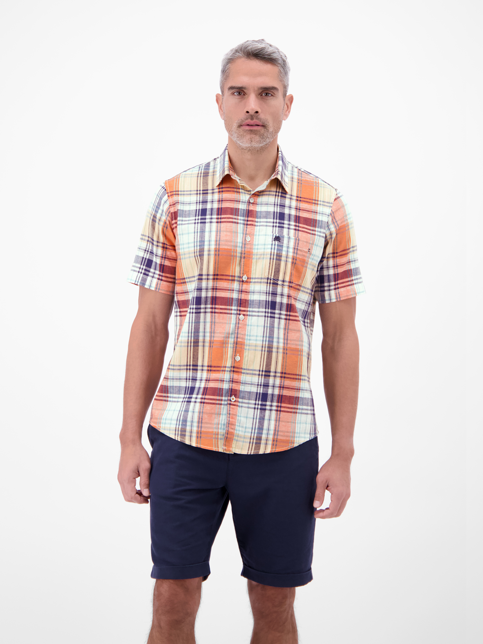 LERROS Kariertes Kurzarmhemd aus Baumwolle und Leinen