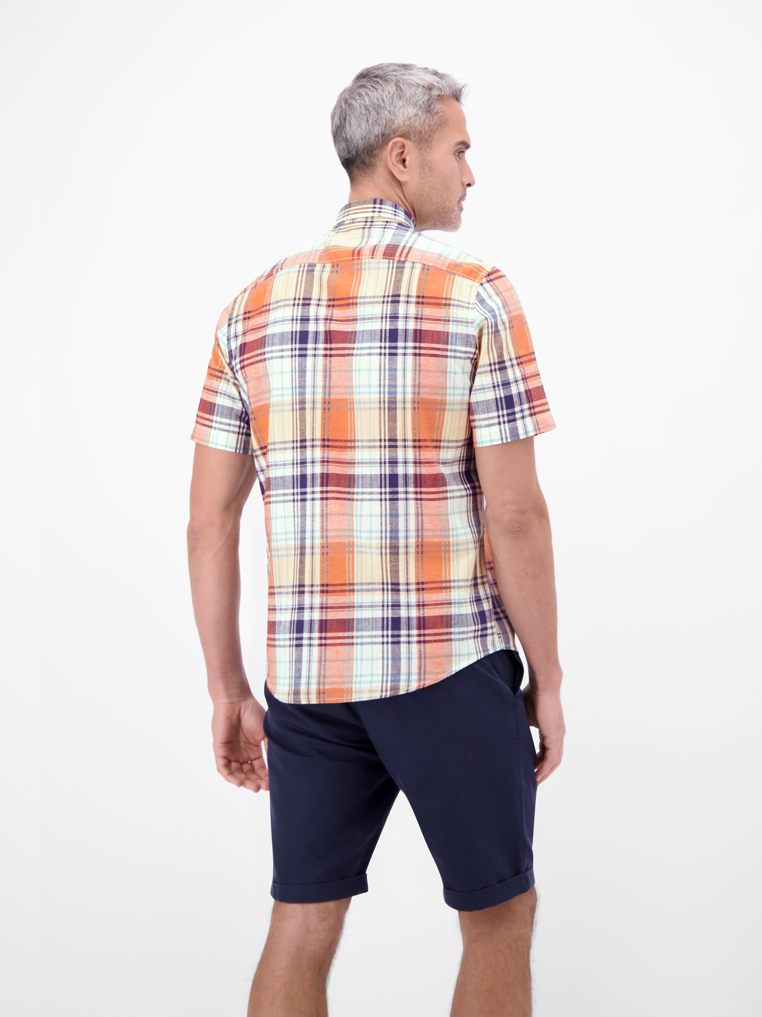 LERROS Kariertes Kurzarmhemd aus Baumwolle und Leinen