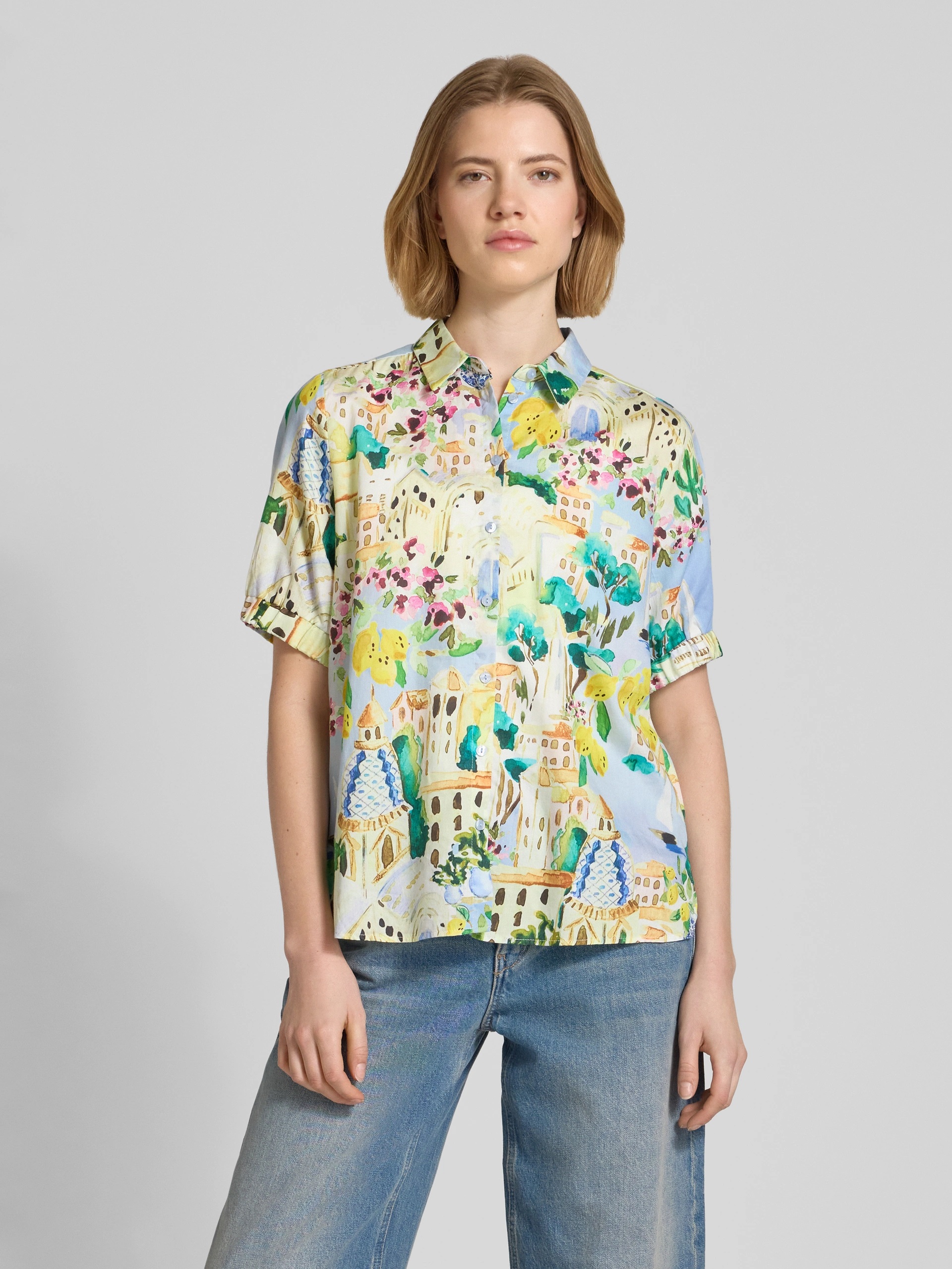 Milano Italy Regular Fit Bluse im Allover-Look in hellblau