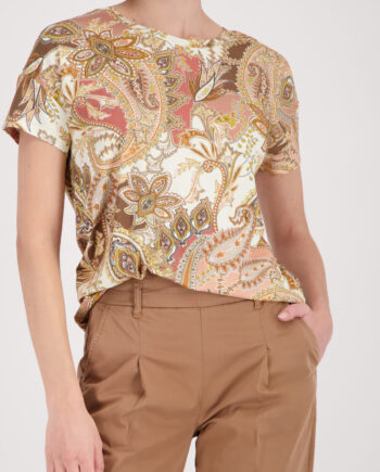 Monari T-Shirt, mocca gemustert