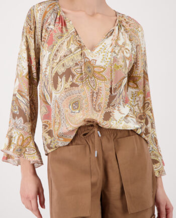 Monari Bluse, mocca gemustert