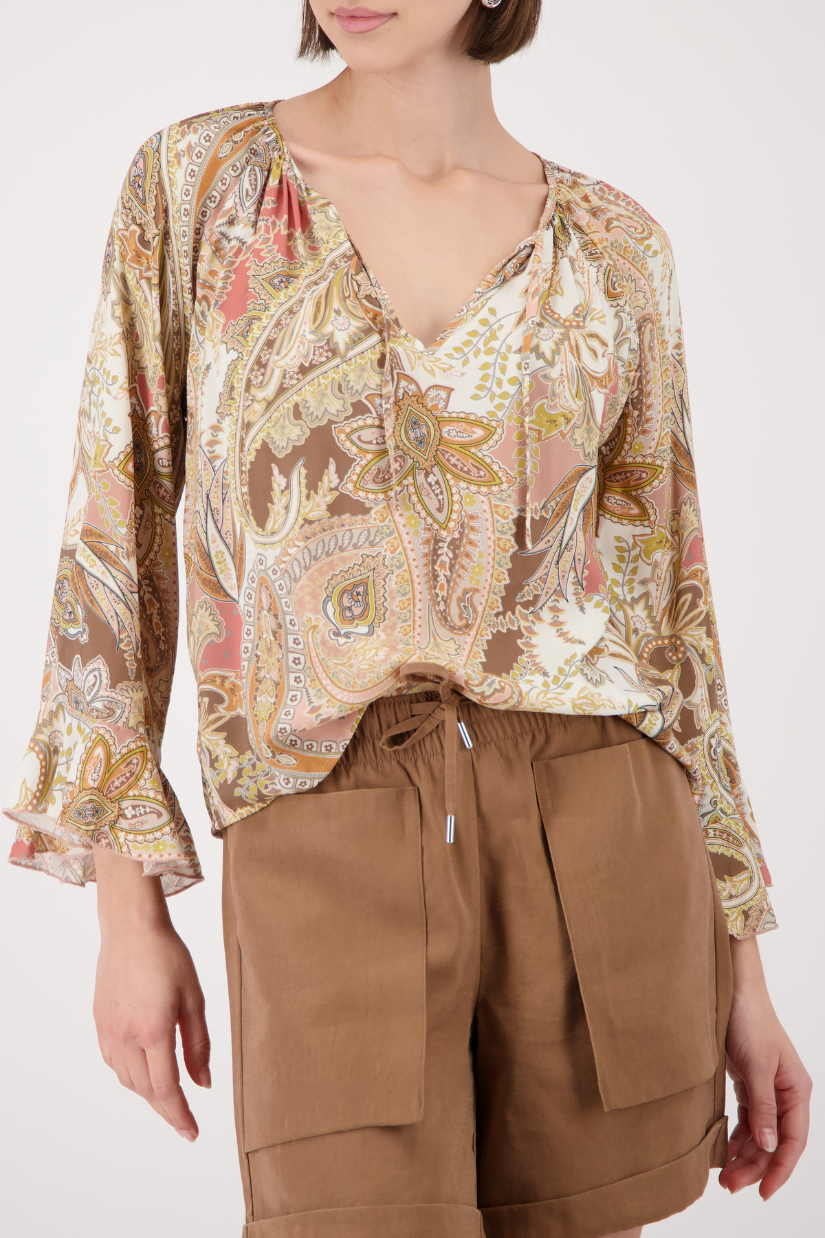 Monari Bluse, mocca gemustert