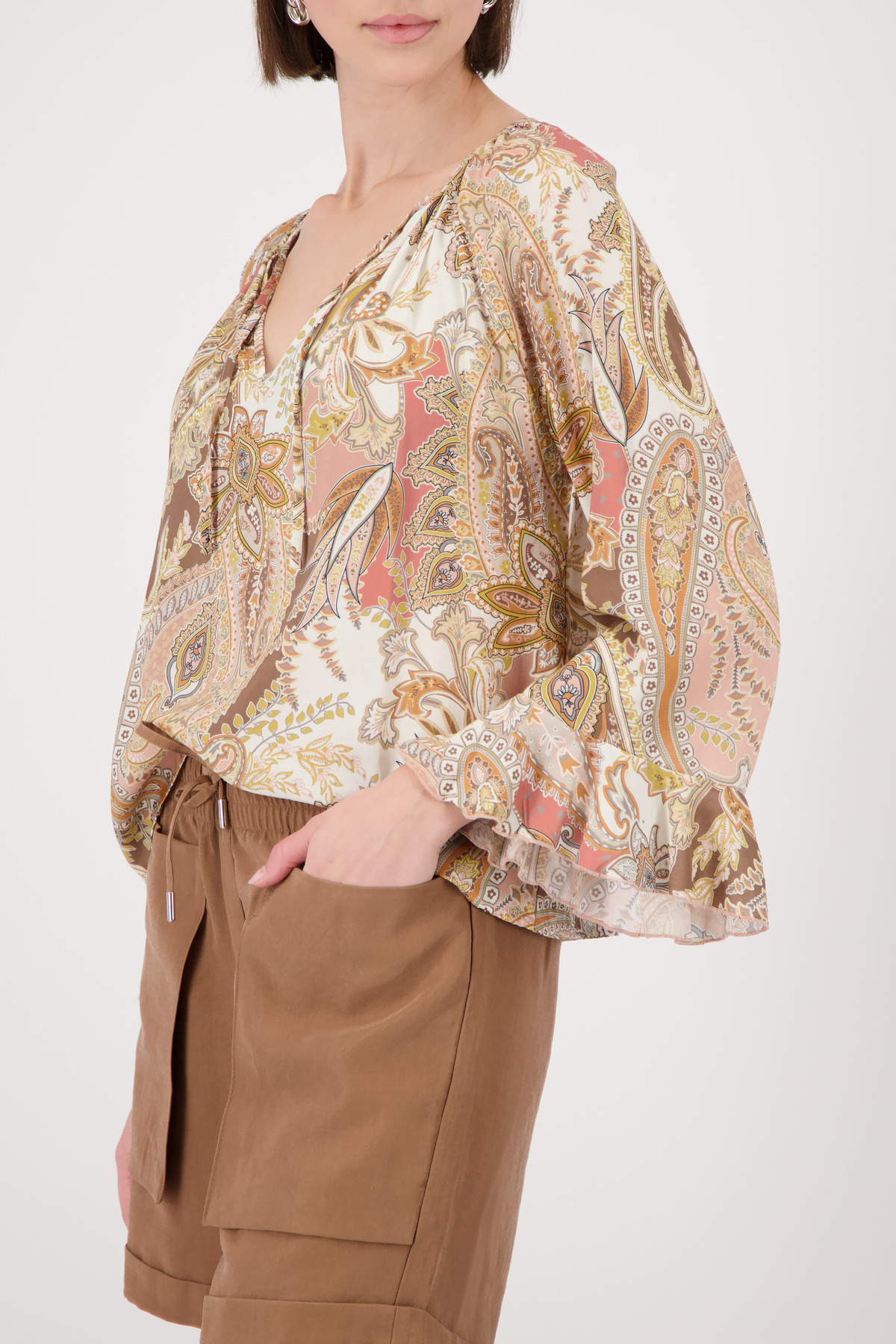 Monari Bluse, mocca gemustert
