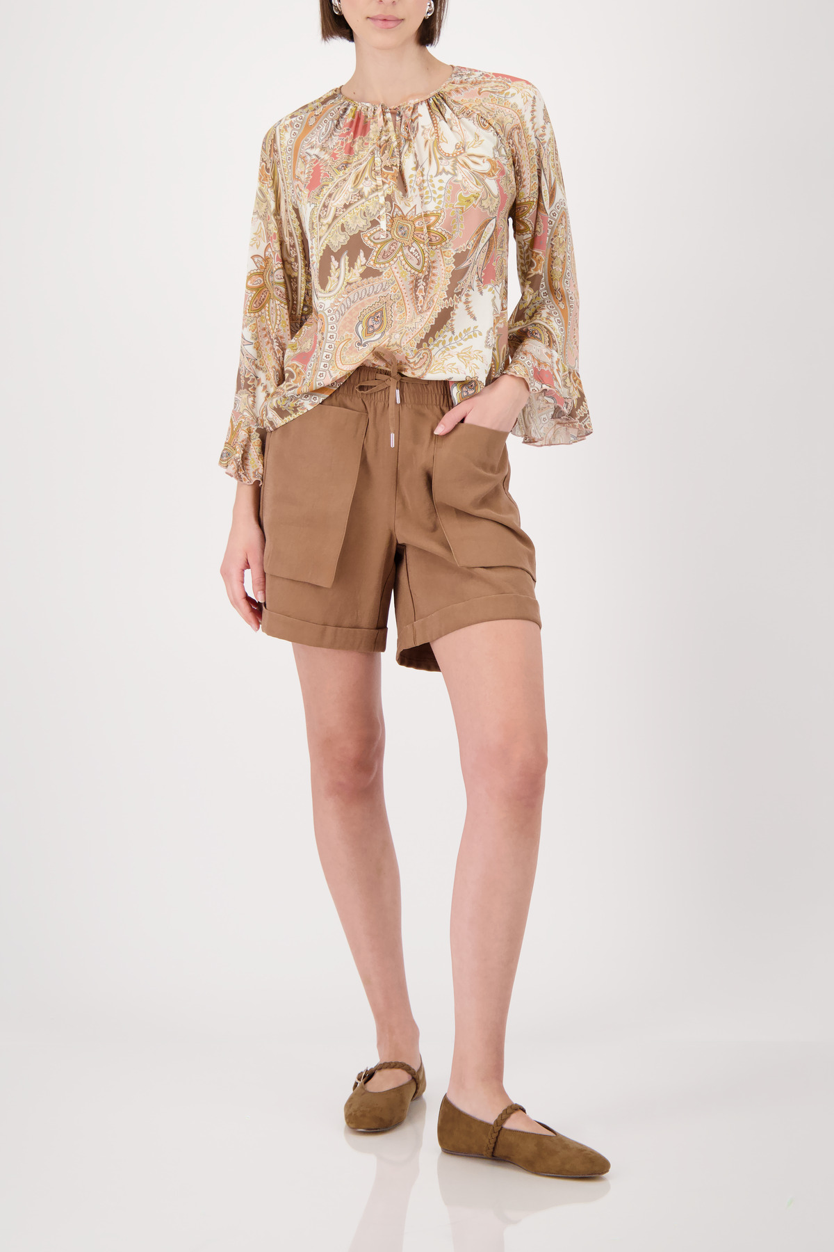 Monari Bluse, mocca gemustert