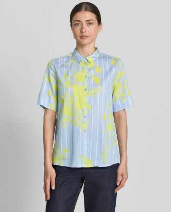Milano Italy Bluse mit Hemdblusenkragen und Knopfleiste in hellblau