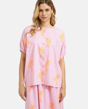 Milano Italy OVERSIZED BLOUSE W NECKPANEL, PLACK, PINK PRINT