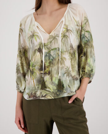 Monari Bluse, olive gemustert