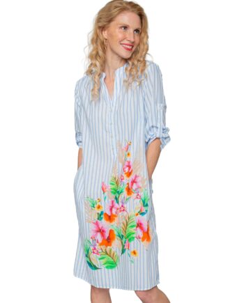 Emily van den Bergh Sommerkleid aus reiner Baumwolle mit Stripe und Flower-Print