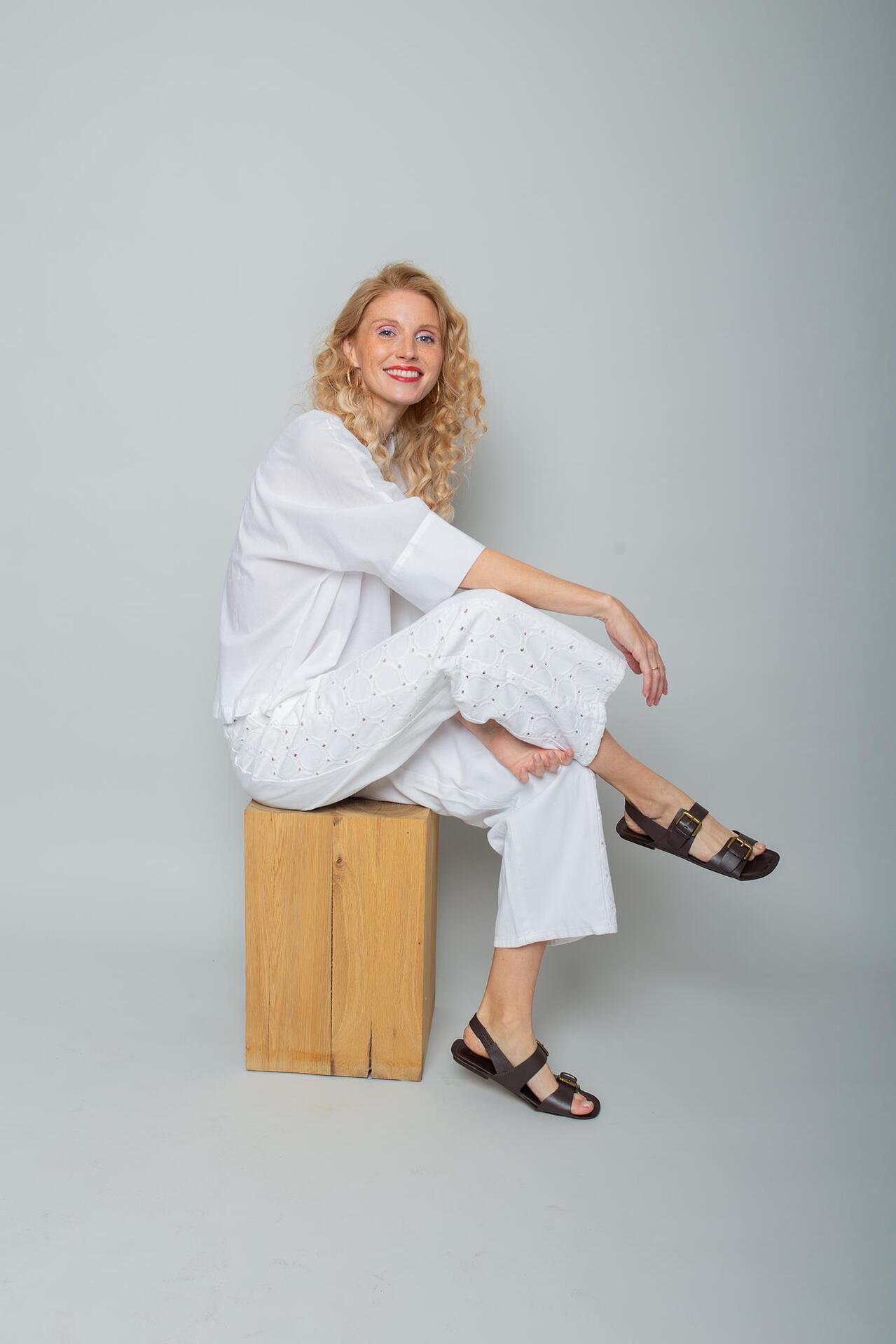 Emily Van den Bergh Boxy Fit Bluse mit 3/4-Arm in sand