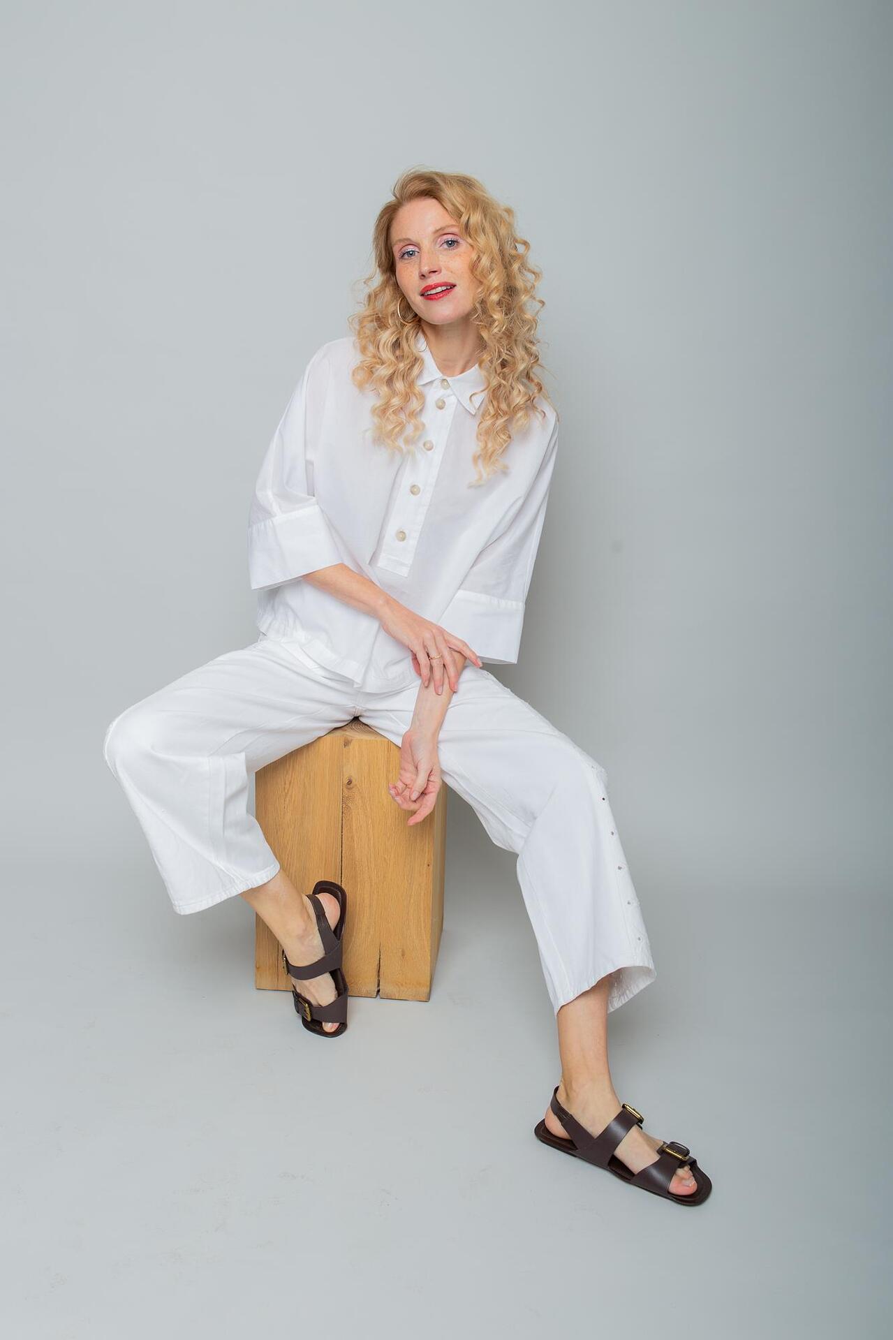 Emily Van den Bergh Boxy Fit Bluse mit 3/4-Arm in sand